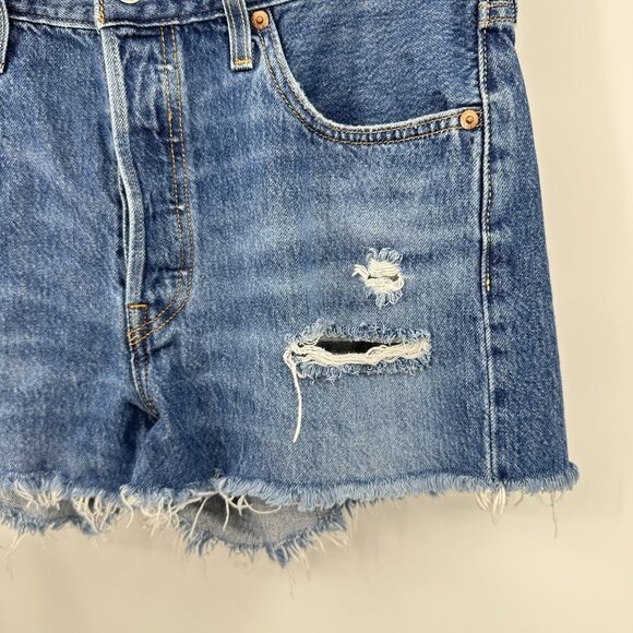 LEVIS 501 jean shorts jorts cutoffs distressed button fly 100% cotton denim 29 - Picture 4 of 7